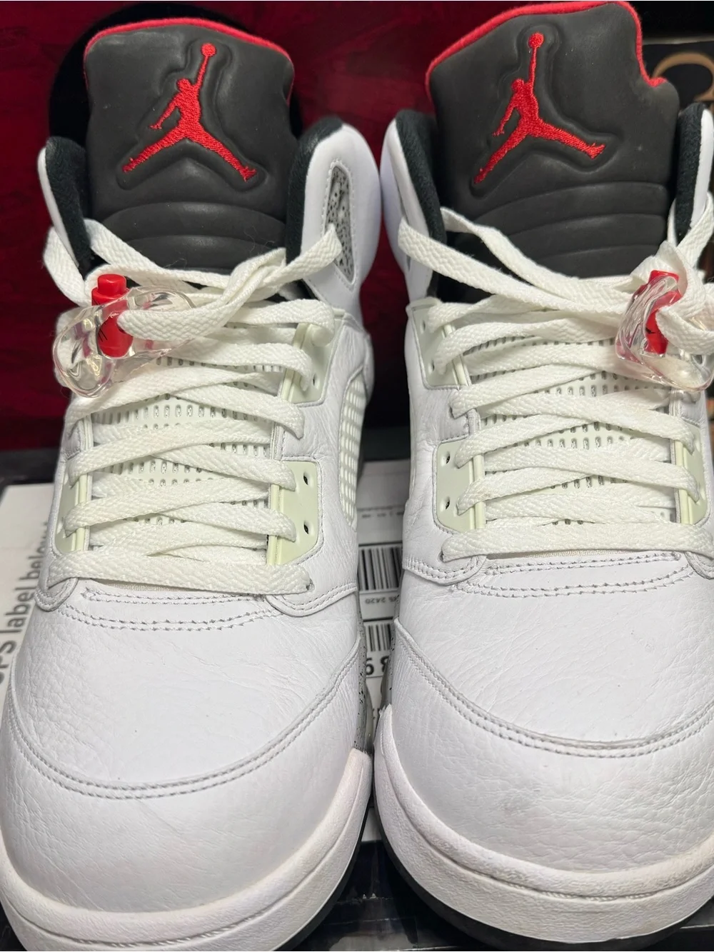 Jordan 5 Men's White with Red and Black Retro Basketball Shoes